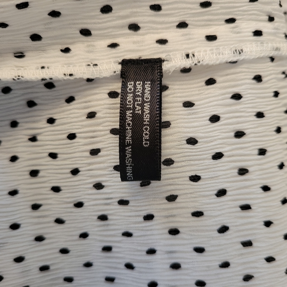 Caelian Top Womens Medium Long Sleeve Blouse White Black Ruffled Tie - Picture 12 of 12